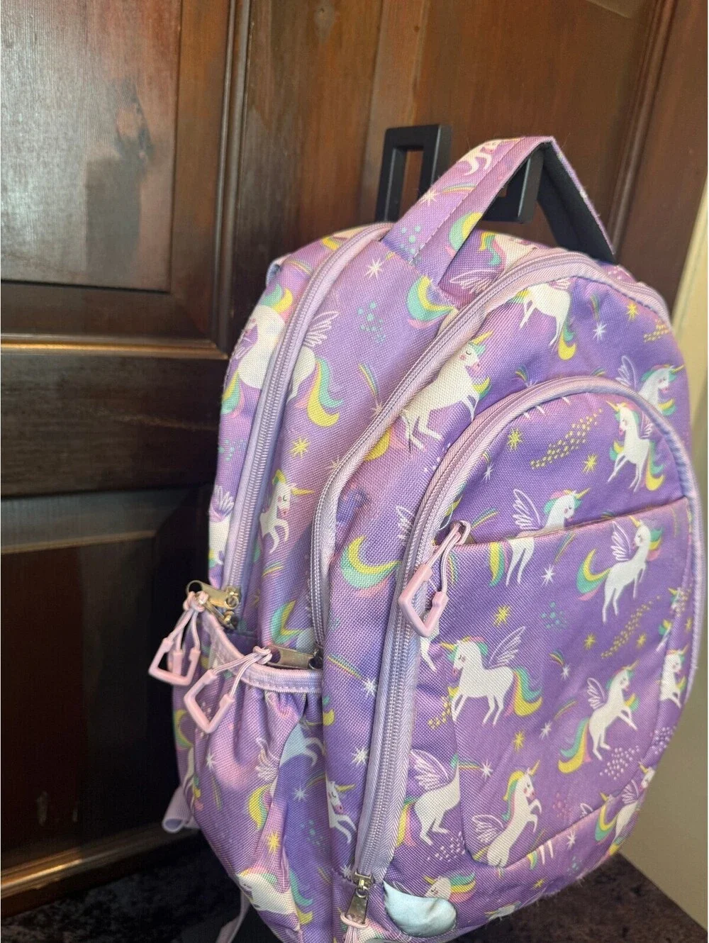 Purple Kids Backpack with Unicorn Print
